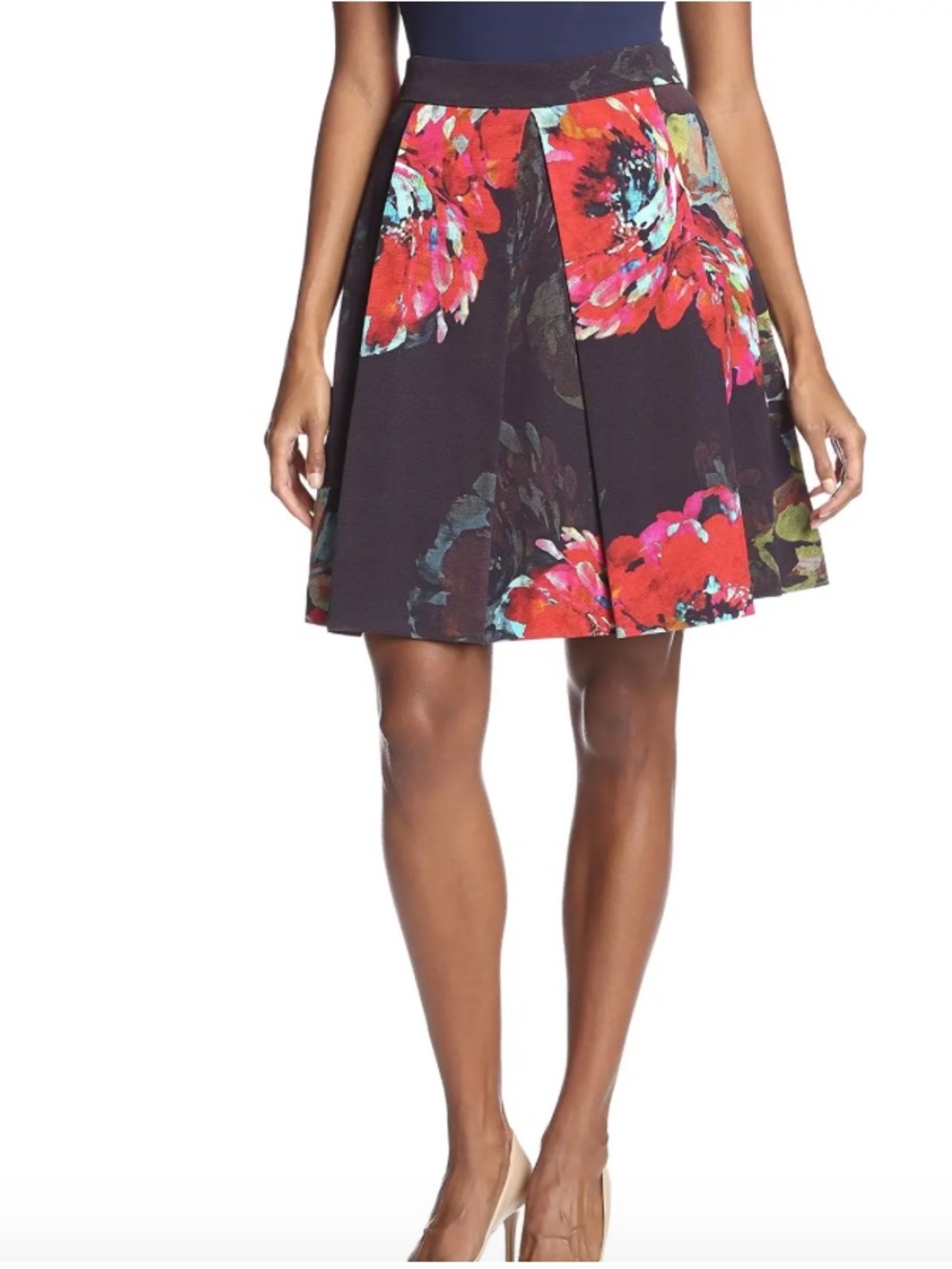Trina Turk Julienne 2 Trousdale Floral Faille Pleated A-Line Skirt